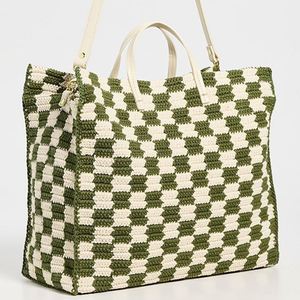 Women's Large Capacity Crochet <b>Checkered</b> Portable Beach Weekender Bag <b>Top</b> Handles Custom Summer Tote Open Spring Autumn Winter - Product Image 4