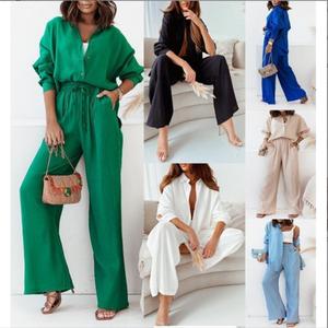 Nuovo Completo <span class=keywords><strong>Chic</strong></span> da <span class=keywords><strong>Donna</strong></span> in Stile Europeo e Americano: Camicia Plissettata e Pantaloni a Gamba Larga, <span class=keywords><strong>Abbigliamento</strong></span> Estivo 2026 - Product Image 5