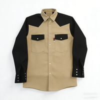 Camisa de Trabajo Resistente al Fuego, Estilo Occidental, de Algodón, Color Caqui con Negro, con Botones a Presión
