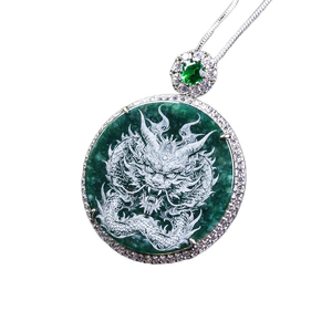 Pendentif Dragon Gardien en Jadeite Naturelle Sculptée avec Effet <span class=keywords><strong>Ombre</strong></span>, Livré avec Chaîne, Collier Pendentif en Jade Exquis, Bijou - Product Image 4