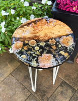 Table ronde élégante et personnalisée au design moderne faite à la main en bois et en résine avec fleurs Table basse parfaite