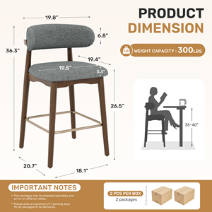 Silla de Bar Moderna, Ecológica, Resistente al Agua, con Estructura de Madera Sólida, Respaldo de 26.5 Pulgadas de Altura, para Dormitorio, Comedor y Sala de Estar - Product Image 6