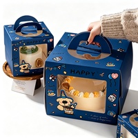 Emballage pour desserts, impression de logo personnalisé, boîte à gâteau d'anniversaire, fenêtre transparente en PET, poignée portable, emballage cadeau pour les fêtes, boîte à pâtisserie
