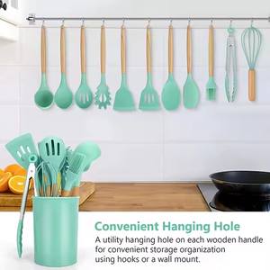 Ensemble de cuisine en silicone à manche en bois coloré, 12 pièces, design durable, spatule résistante aux hautes températures, qualité alimentaire - Product Image 5