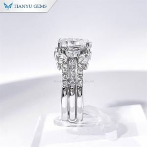 Tianyu Gems Pear Cut 7x10 2ct Marquise Moissanite Diamonds Ring Set 18K 14K 10K Oro blanco Anillos de compromiso de boda para mujeres - Product Image 3