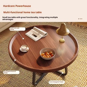 Mesa de <span class=keywords><strong>centro</strong></span> redonda moderna Knock con patas cruzadas de metal, parte superior de madera oscura, muebles para sala de estar, pieza central - Product Image 2