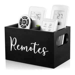 Caja de almacenamiento de madera rectangular blanca y negra con tapa abierta, organizador de mandos a distancia para sala de estar - Product Image 5