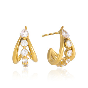 Pendientes de Oreja Geométricos con Circonita Blanca y Engaste de Garra, de Acero Inoxidable, Joyería para Fiesta - Product Image 5