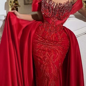 Elegantes Vestidos <span class=keywords><strong>de</strong></span> Fiesta <span class=keywords><strong>de</strong></span> <span class=keywords><strong>Boda</strong></span> Rojos Estilo Sirena Largos, <span class=keywords><strong>Vestido</strong></span> <span class=keywords><strong>de</strong></span> Noche Árabe <span class=keywords><strong>de</strong></span> Dubái y Arabia Saudita Personalizado 2026, <span class=keywords><strong>Vestido</strong></span> <span class=keywords><strong>de</strong></span> Gala con Cola Desmontable - Product Image 2