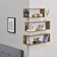 Étagère murale d'angle en bois en zigzag, étagères flottantes d'angle orange antique avec support mural flottant caché