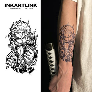 Autocollant de tatouage INKARTLINK pour le corps, autocollant de tatouage en papier, anime Zoro, imperméable, écologique, longue durée, 15 jours, vente en gros - Product Image 1