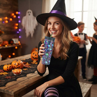 Vaso térmico de acero inoxidable de doble pared de 24 oz con diseño de dibujos animados, tapa antiderrames y pajita, ideal para regalos de Halloween para niños.