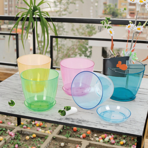 Haixin Pots de fleurs en plastique PS à prix réduit Jardinières Pots de fleurs transparents Petits pots de fleurs avec base - Product Image 3
