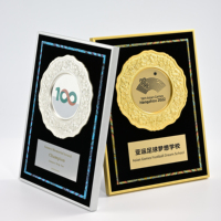 Plaque en bois haut de gamme personnalisée avec insigne métallique encastré, plaque de reconnaissance, médaille d'honneur, trophée pour cadeaux promotionnels en salon professionnel