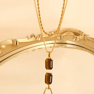 Kalung liontin grosir Mode Pria perhiasan batu permata liontin baja antikarat hitam Onyx Lapis kalung Aventurine - Product Image 6