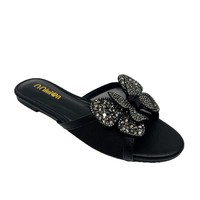 Sandales compensées plates à perles et papillons pour femme