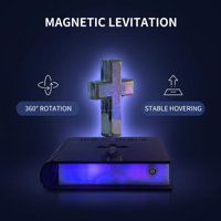 Lampe Croix Lumineuse Lévitationnelle, Support de Présentation de Bible Flottant et Rotatif, Veilleuse Créative Unissant Foi et Technologie