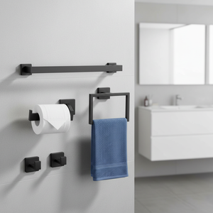 Ensemble d'accessoires de salle de bain modernes en noir mat, solution de suspension de serviettes murale, vente en gros - Product Image 1
