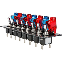 Panneau de commande d'allumage de course 8 gangs en fibre de carbone avec couvercle rouge et bleu, interrupteur à bascule et indicateur LED 12V pour voiture de course