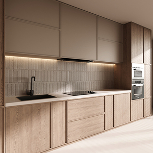 ชุดครัวสำเร็จรูป ดีไซน์เรียบง่ายทันสมัย ตู้ครัวไม้สีน้ำตาลเมลามีน - Product Image 2