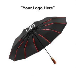 Customized 36-Bone Black Sunscreen Wooden Handle Full-Automatic <b>Large</b> Cross-Border Supply Folding Advertising <b>Umbrella</b> - Product Image 3