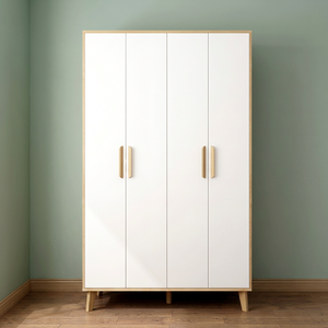 Modern Four-Door Wardrobe With Wooden Frame And Handles Freestanding <b>Bedroom</b> <b>Storage</b> <b>Cabinet</b> Scandinavian Design - Product Image 4