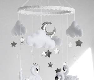 Fillettes, accessoires muraux scintillants faits à la main, accessoire pour fête prénatale de style scandinave, en feutre <span class=keywords><strong>blanc</strong></span>, cygne, princesse, mobile, cadeau pour bébé - Product Image 4
