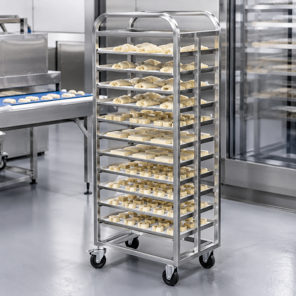 Stainless Steel Roll-In Bakery Rack with Dense Flat Pan Slides and ...