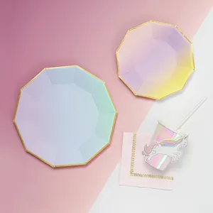 จานรองอาหารแบบกำหนดเอง DAMAI ขอบสีทอง สำหรับตกแต่งงานแต่งงาน งานเลี้ยง ของใช้บนโต๊ะอาหารแบบใช้แล้วทิ้งสำหรับงานวันเกิด แบบไล่เฉดสี - Product Image 6