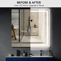 Miroir de salle de bain intelligent rectangulaire carré avec éclairage LED, rétroéclairé tactile, en verre trempé, en stock local aux États-Unis