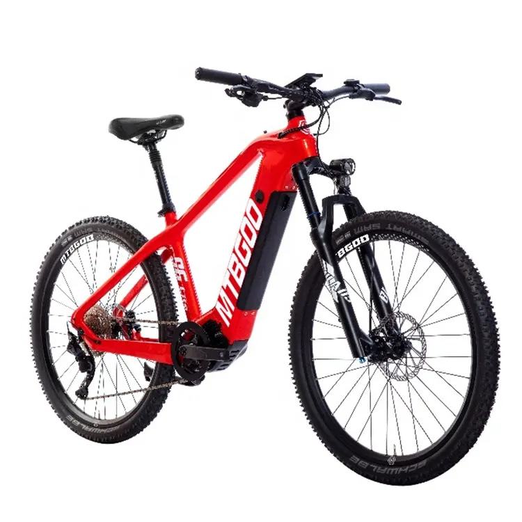 Yüksek kalite 27.5 inç 36v karbon fiber çerçeve kırmızı renk 250w 13AH pil entegre 10 hız elektrikli bisiklet ile LCD ekran