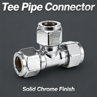 Raccord en T à compression égale chromé 12 mm, raccord de tuyauterie en laiton à trois voies pour système de chauffage et de plomberie à tubes en cuivre