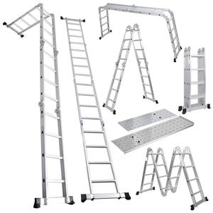 Escada de Alumínio Dobrável Multifuncional 4*3 Degraus 3.7m com Capacidade de Carga de 150KG, Adequada para Uso Externo e Canteiros de Obras - Product Image 1