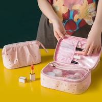 Nouveau produit trousse de maquillage de demoiselle d'honneur en polyester rose, peluche rose avec sac de pochette de maquillage d'impression d'étoile d'or de paillettes pour des dames