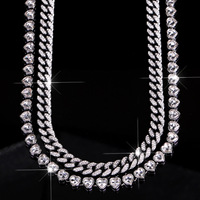 Collar de Cadena Cubana con Corazón de Diamantes de Imitación Plateados, Joyería Hip Hop de Aleación de Zinc para Hombres y Mujeres, Estilo Rapero, para Fiestas y Escenarios
