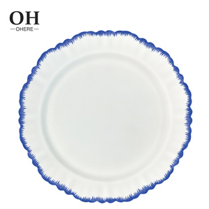 Ohere Tốt Xương 4Pcs Bộ Đồ Ăn Màu Xanh Rim Đám Cưới Bữa Ăn Tối Tấm Bán Buôn Hình Dạng Không Thường Xuyên Tấm Sạc Cho Đảng & Nhà Hàng - Product Image 2