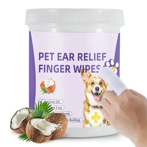 Toalhetes orgânicos para cães e gatos, lenços de dedo com desenho de pérolas, perfume de coco, para aliviar as orelhas de animais de estimação