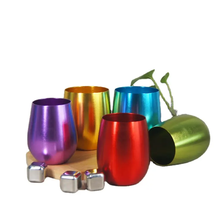Metal aluminum single-layer beer mug Egg-shaped drum-shaped water cocktail glass mouth cup cold drink glass wine glass