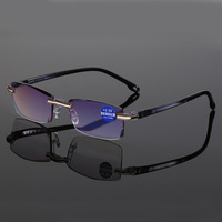 2025 hommes diamant coupe bord lunettes de lecture Anti-bleu clair bleu Film intégré en gros métal lunettes de lecture