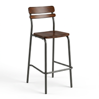 Chaise de bar moderne avec siège en bois et structure en acier, tabouret de comptoir avec dossier pour hôtel, bar à domicile, salle à manger