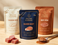 Pochette personnalisée en plastique laminé refermable à fermeture éclair, découpée sur mesure, pour sachets de nourriture humide, friandises et sauces pour chats