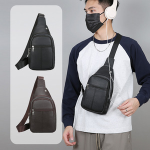 Men's Chest Bag PU Leather Large Capacity Crossbody Bag For Everyday Use Brown Black - Product Image 3