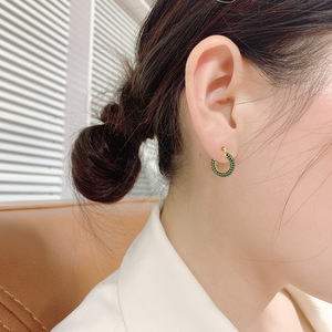 <strong>UK</strong> US Style Trendy Stainless Steel <strong>Earrings</strong> with Temperament Green Zircon <strong>Titanium</strong> Steel <strong>Earrings</strong> for Parties Shopping Wearing - Product Image 2
