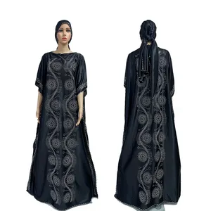 MC-1634 MC-1634 Islamic Clothing Muslim Dress abaya hijab Two-piece satin Abaya Dubai Middle East Women Robe with stones