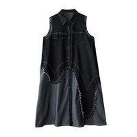 Robe en jean pour femme, style vintage, manches longues, polyvalente et d'aspect antique, nouvelle collection printemps-été