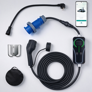 Nouvelle station de recharge portable pour véhicules électriques 7 kW, interface TYPE 2, 100-220 V, longueur de câble personnalisable 3 m/5 m/10 m, prise CEE EU (Schuko) bleue - Product Image 1