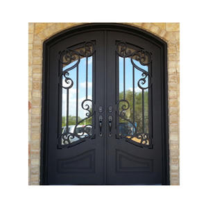 <span class=keywords><strong>Porte</strong></span> double moderne en acier et verre pour usage résidentiel et commercial, conception coupe-vent avec construction en aluminium et verre - Product Image 2