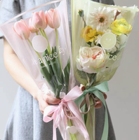 Sacchetto per Confezionamento Rose Singole a Forma di Trapezoide, Personalizzato con Stampa 'Have a nice day' e Faccina Sorridente, Fronte Trasparente e Retro Rosa