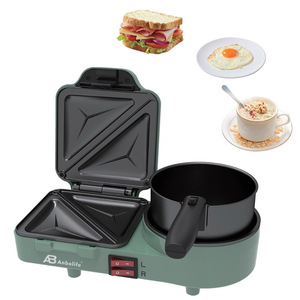 Anbolife Appareil de petit-déjeuner multifonction 3-en-1 <span class=keywords><strong>électrique</strong></span> antiadhésif facile à nettoyer : Grille-sandwich, Grill et Mijoteuse pour la maison - Product Image 1
