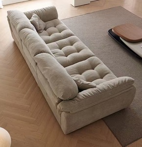 Canapé moderne en tissu trois places avec dossier capitonné et accoudoirs roulés pour salon - Product Image 6